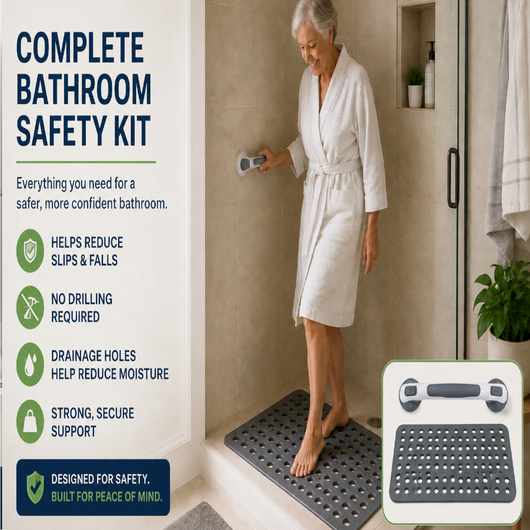 Safe Bath Anti Slip Antibacterial shower mat + Grab Bar Bundle