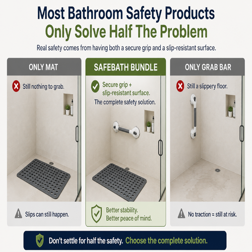 Safe Bath Anti Slip Antibacterial shower mat + Grab Bar Bundle
